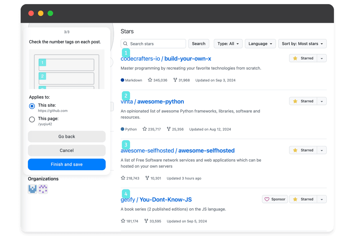 Set up Finite timeline on any website screenshot